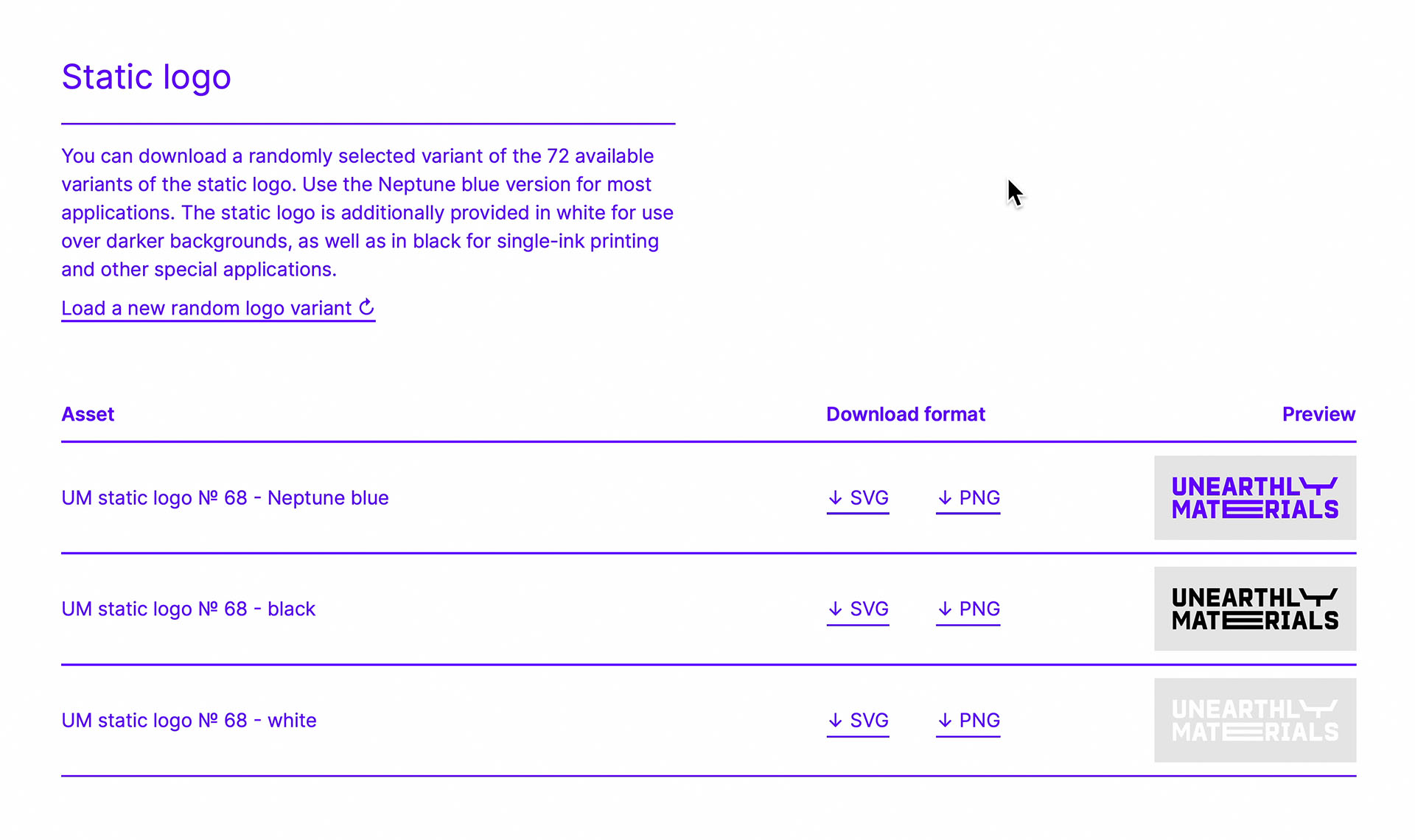 Unearthly Materials static logo generator